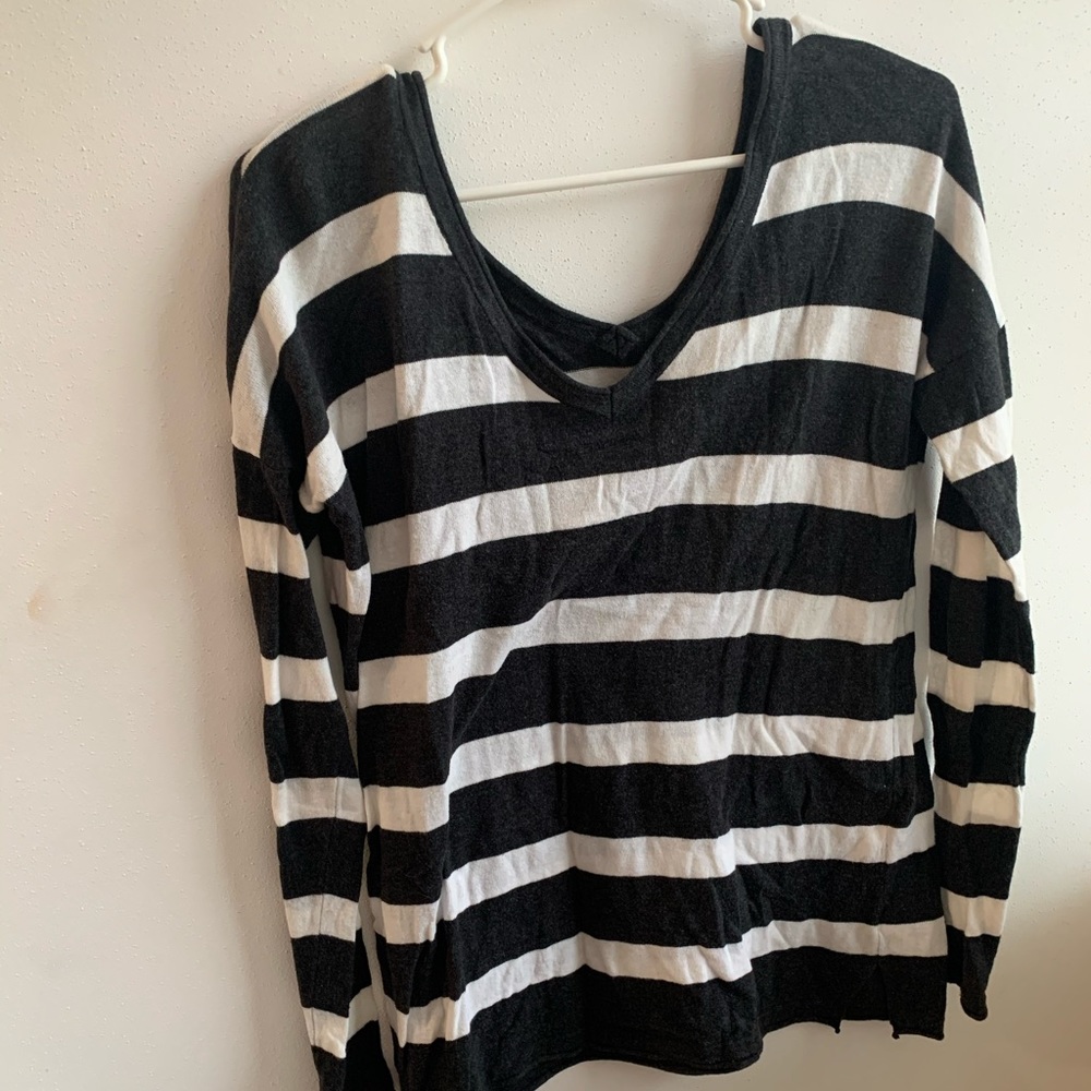 Old Navy Charcoal Grey & White Striped Long Sleeve